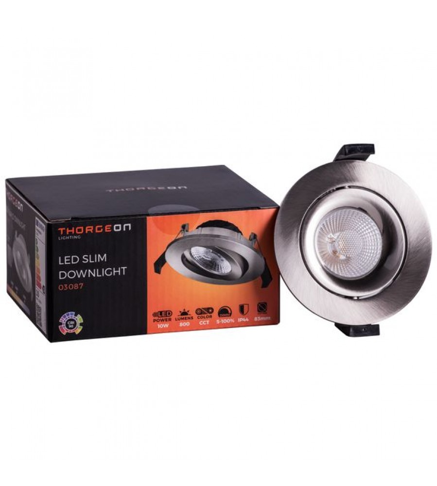 LED apatinis apšvietimas 10W DIMM CCT 800Lm Nemirgantis 40° CRI 90 Išpjova 83-88mm (Išorinė tvarkyklė įtraukta) Šlifuotas nikelis THORGEON