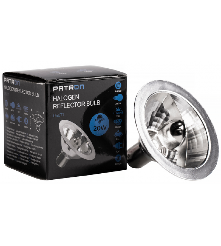 Halogeninė lempa AR70 20W 12V 24° BA15D 150lm Patron