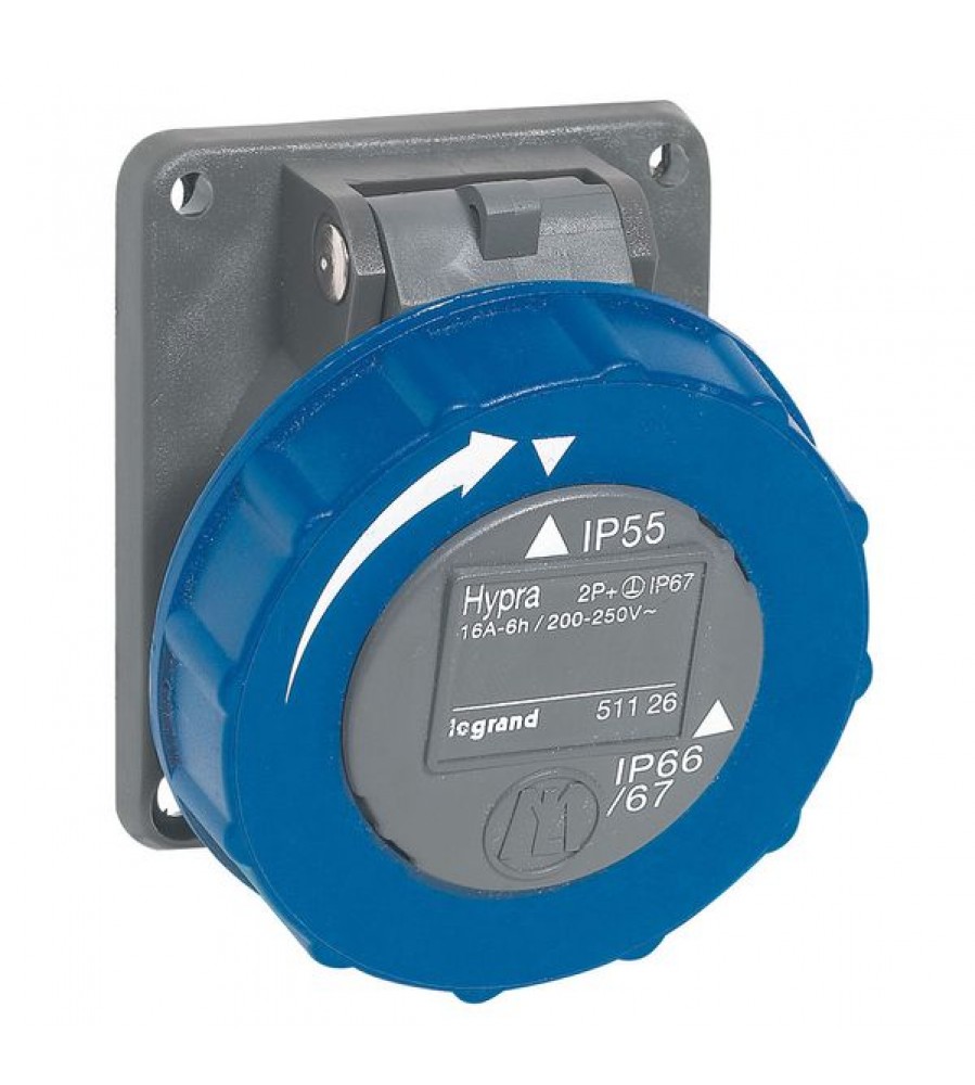 Skydelio montavimo lizdas Hypra - IP 66/67-55 - 200/250 V~ - 16 A - 2P+E - plastikinis