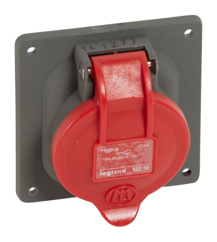 Skydelio montavimo lizdo tvirtinimo centras Hypra - IP44 -380/415V~ -16A -3P+E - plastikas Skydelio montavimo lizdo tvirtinimo centras Hypra - IP44 -380/415V~ -16A -3P+E - plastikas