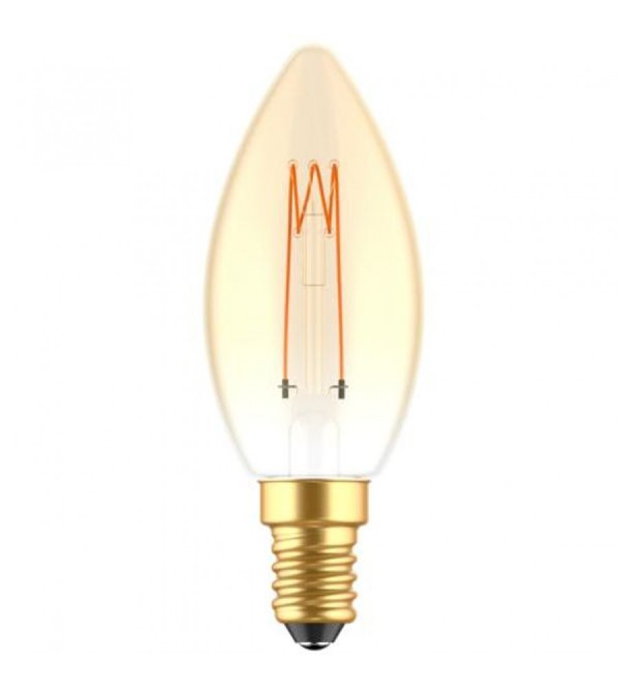 LED kaitrinė lemputė – žvakė C35 E14 2,5W 136lm 1800K auksinė 330° – reguliuojama