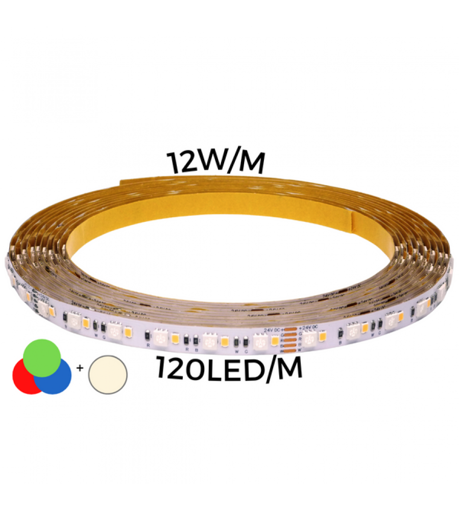 LED juostelė 24W/m 120led/m RGB+WW 3000K IP20 24V 60'000h CRI>90 (5m) THORGEON