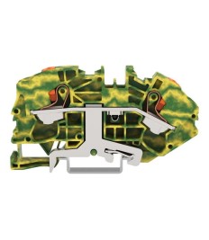 2 laidų įžeminimo gnybtų blokas; su mygtuku; 16 mm²; šoninis ir centrinis žymėjimas; DIN bėgiui 35 x 15 ir 35 x 7,5; Įstumiamas CAGE CLAMP®; 16,00 mm²; žalia-geltona