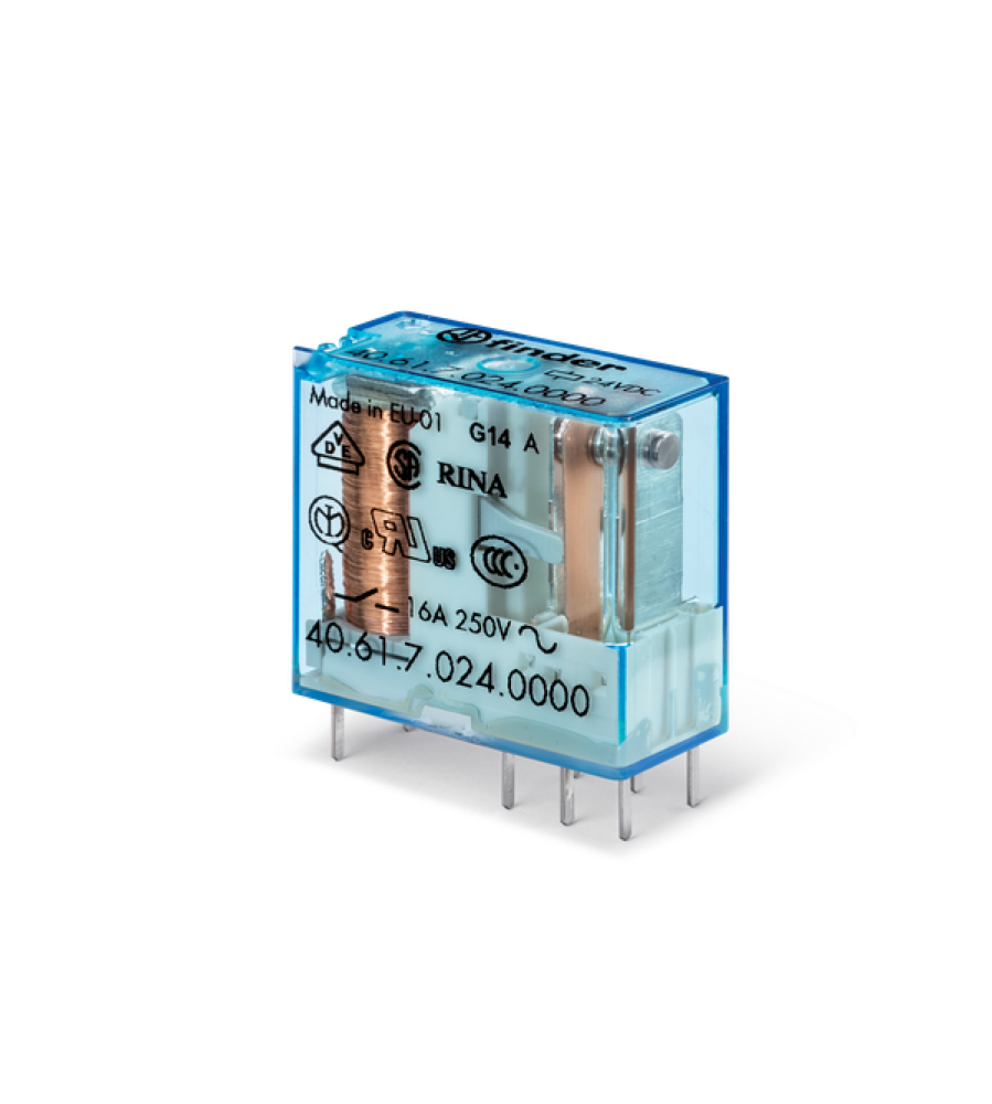 PCB/Įkišamas relinis jungiklis 5 mm. smeigimas 1CO 16A/24VDC/AgCdO (40.61.9.024.0000) PCB/Įkišamas relinis jungiklis 5 mm. smeigimas 1CO 16A/24VDC/AgCdO (40.61.9.024.0000)