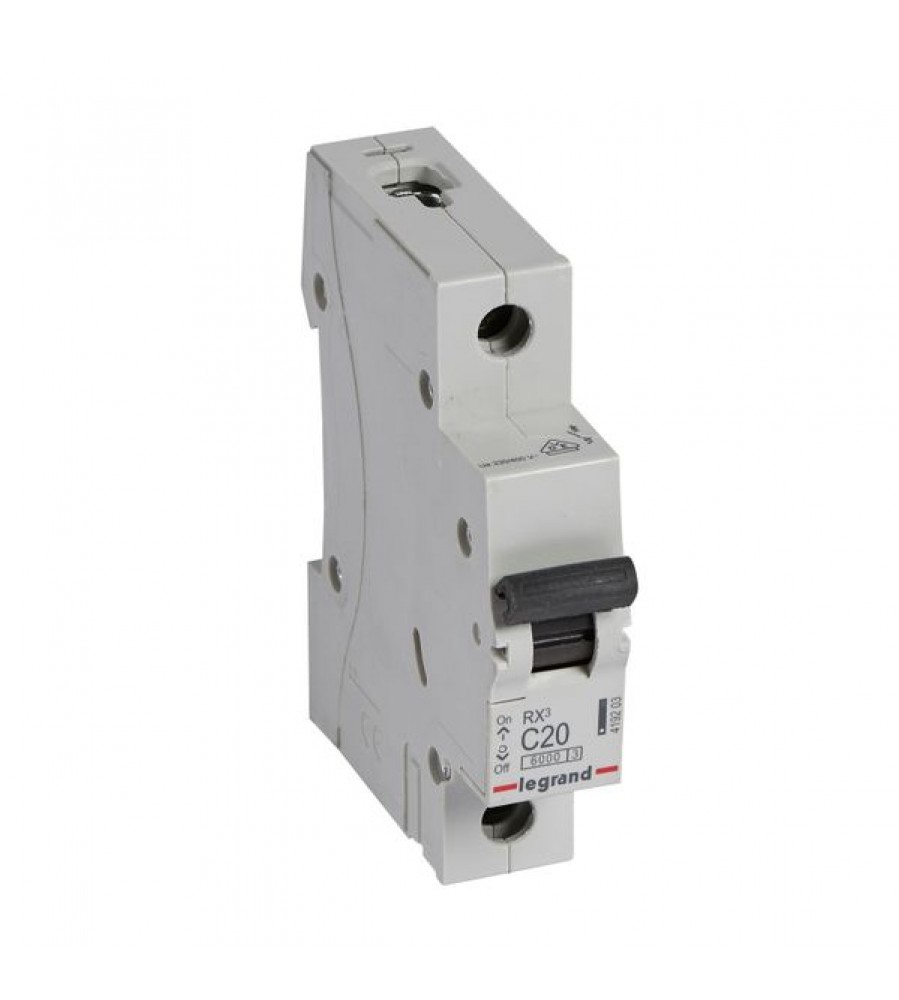 MCB RX³ 6000 - 1P - 230/400V~ - 20 A - C kreivė - šakės / šakės tipo maitinimo šynos