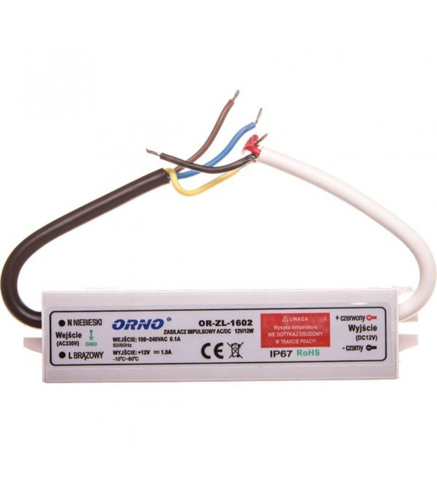 ORNO OR-ZL-1602 LED maitinimo šaltinis, 12 V DC, 12 W, IP67