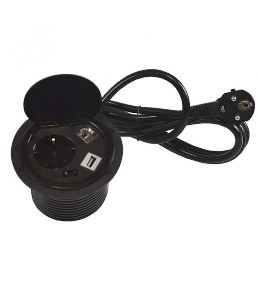 Įmontuojamas prailginimo stalas Cadmus Socket+USB+RJ45 4028