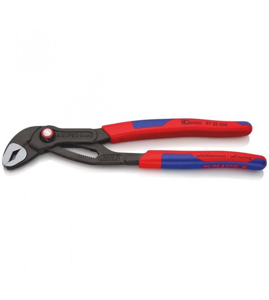 KNIPEX 87 22 250 Cobra® QuickSet High-Tech vandens siurblio replės su plonomis daugiakomponentėmis rankenomis pilkos spalvos atramentuotos 250 mm