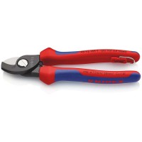 KNIPEX 95 12 165 T kabelių žirklės su daugiakomponentėmis rankenomis, su integruotu diržo tvirtinimo tašku įrankio pririšimui, šlifuota 180 mm