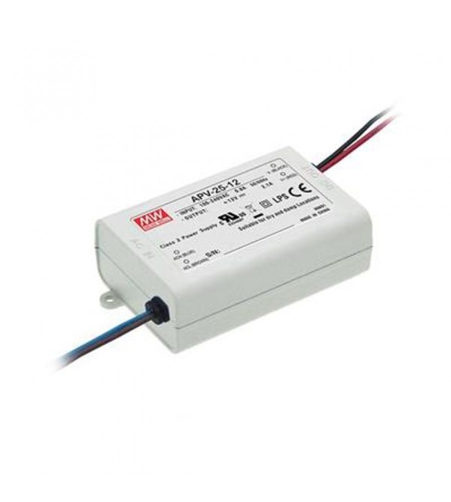 AC-DC Vieno išėjimo LED tvarkyklė Pastovi įtampa (CV); Išėjimas 12Vdc esant 2,1A 25W