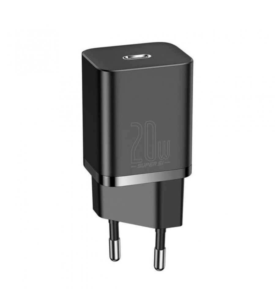 Sieninis greitas įkroviklis Super Si 20W USB-C QC3.0 PD, juodas