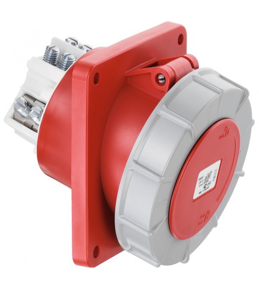 CEE flanšinis lizdas, 15° kampu, IP67, 125A, 5 polių, 400V, 6h, raudonas CEE flanšinis lizdas, 15° kampu, IP67, 125A, 5 polių, 400V, 6h, raudonas