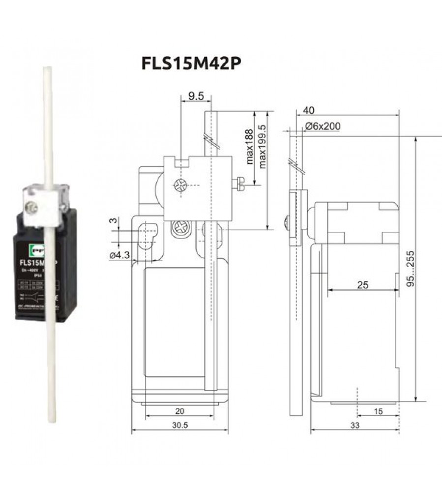 Ribinis jungiklis FLS 15M42P IP-65 NO+NC