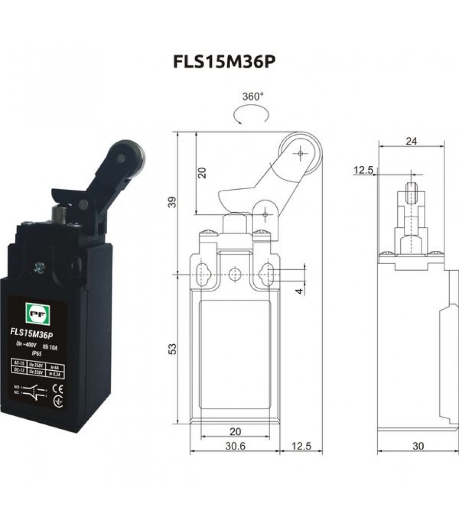 Ribinis jungiklis FLS 15M36Р IP-65 NO+NC