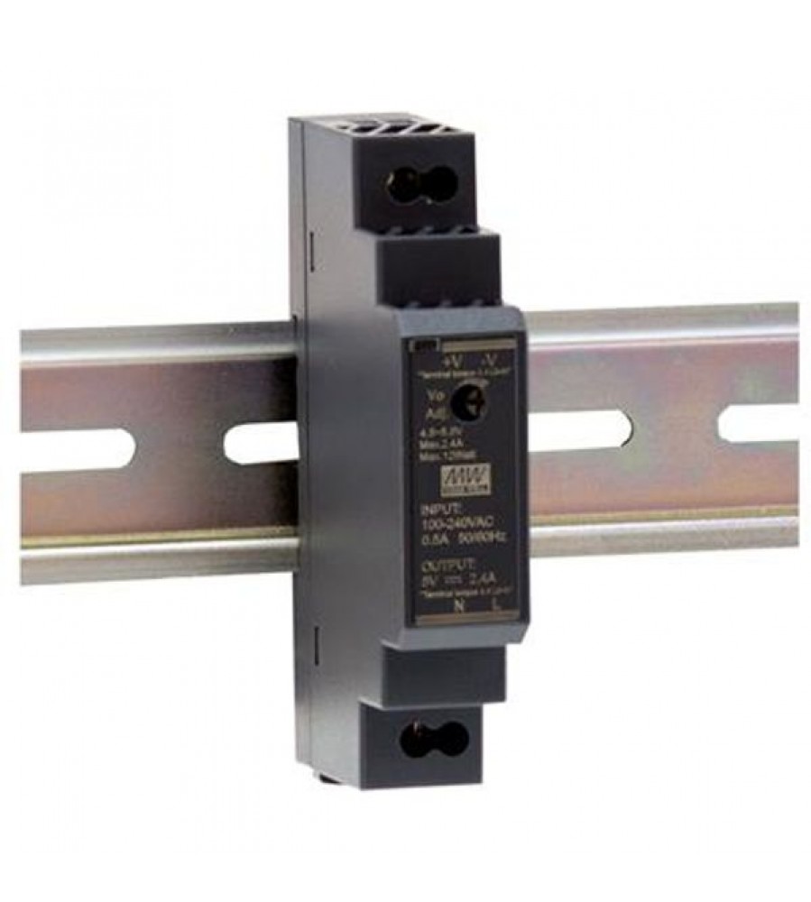 AC-DC Ultra plonas DIN bėgio maitinimo šaltinis; Įvesties diapazonas 85-264VAC; Išėjimas 12VDC prie 1,25A; Praeiti LPS 15W
