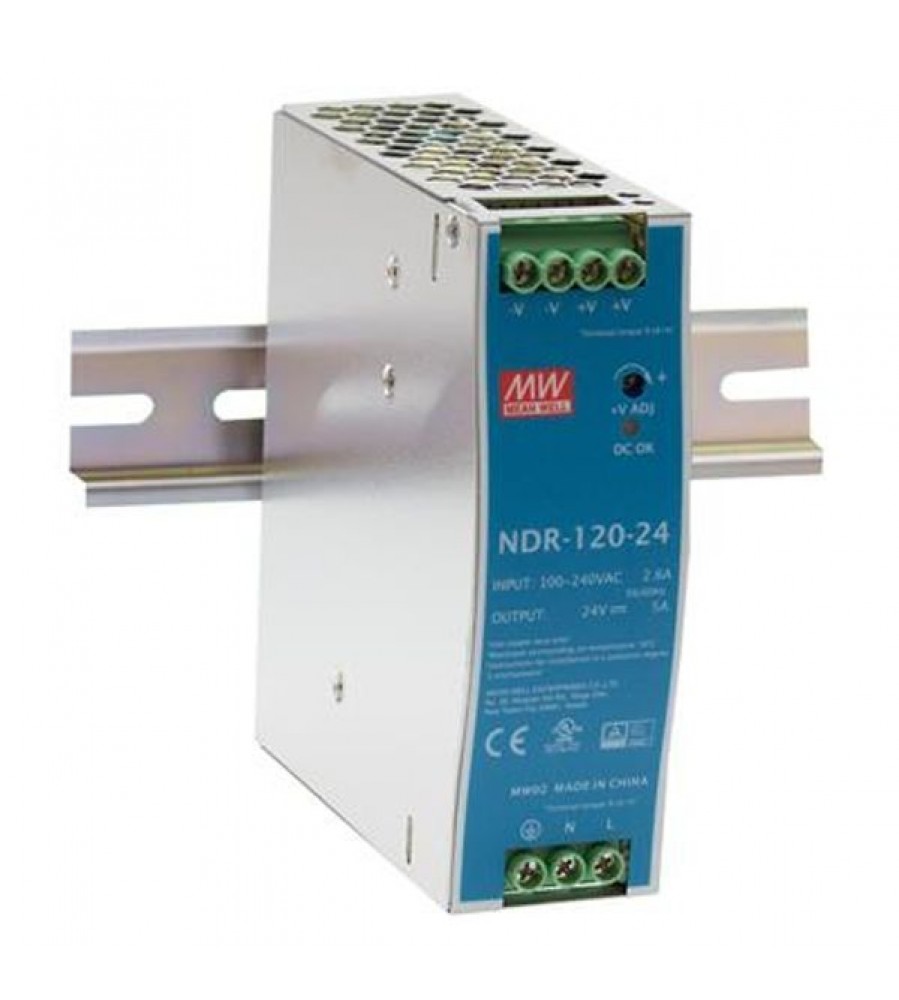 MEAN WELL NDR-120-24 DIN bėgelio maitinimo šaltinis, 24 V, 120 W