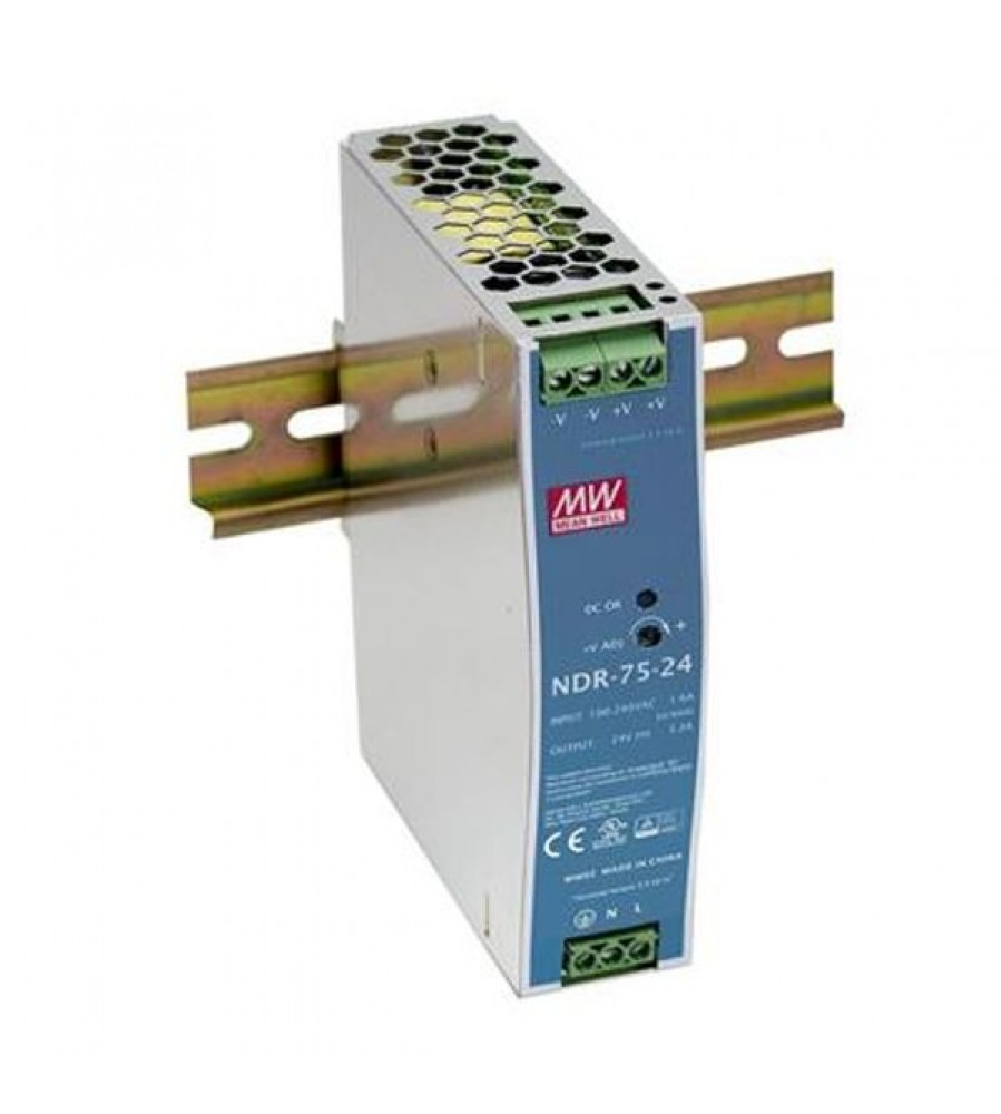 MEAN WELL NDR-75-24 – DIN bėgelio maitinimo šaltinis, 24 V, 3,2 A