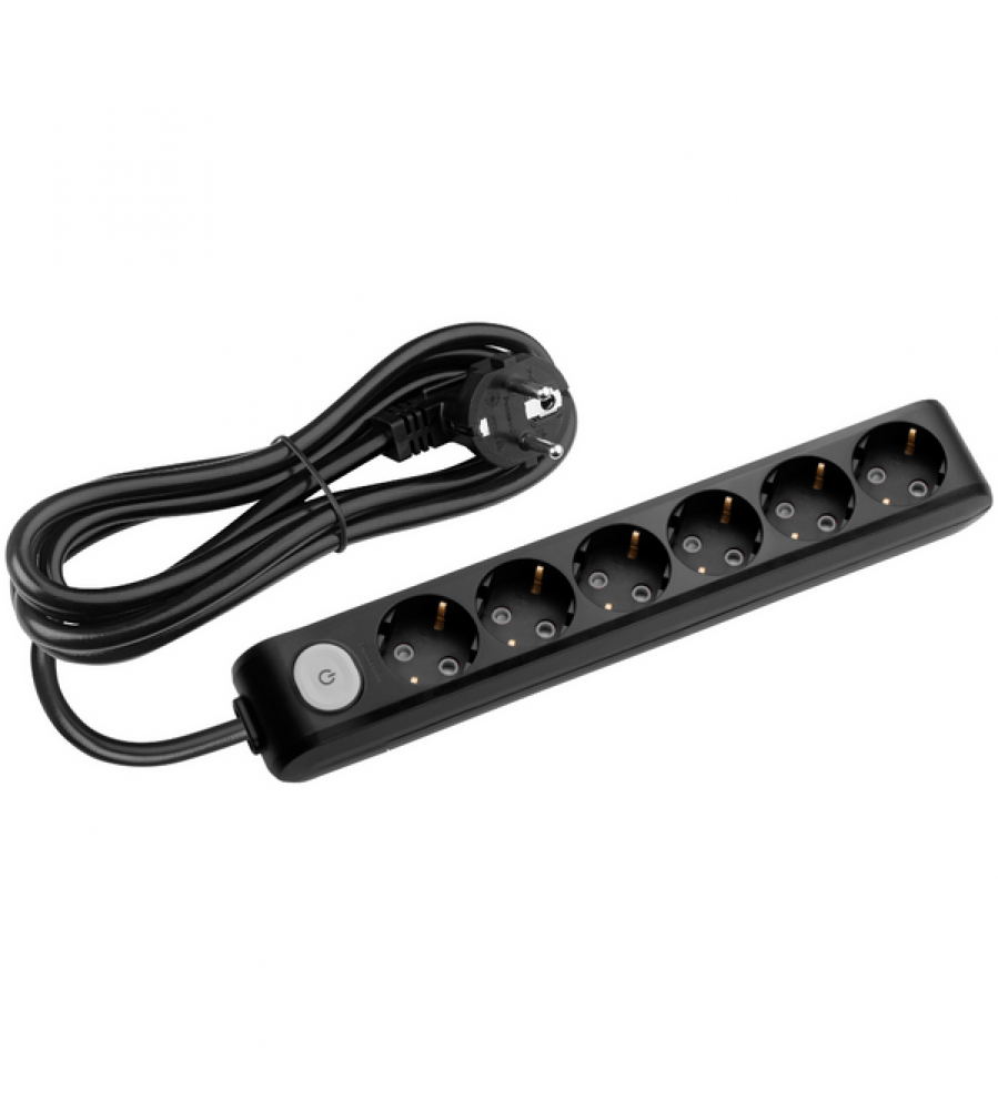 X-tendia Black Six Gang Socket Switch įžeminimo kabelis CP 3M