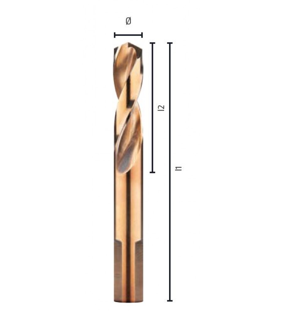 Kobalto metalo grąžtas 13,0 mm HSS-Co PZ, trumpas su šlifuota 3 plokštumų rankena ALPEN [0090601300100]