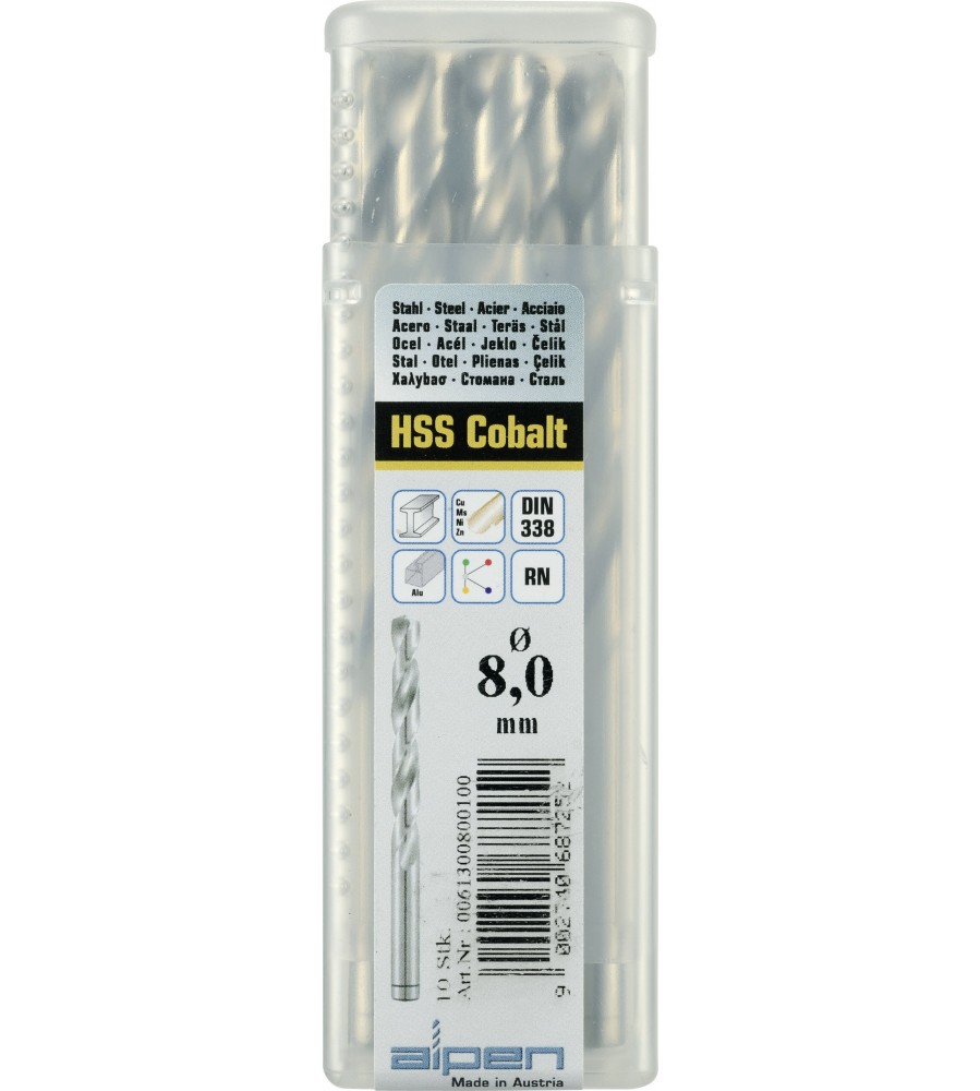 metalo grąžtas, kobalto plienas 13,0 mm, HSS-Co ALPEN [0061301300100]