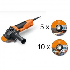 Komplektas: elektrinis kampinis šlifuoklis 125 mm, 1700 W, CG 17-125 + 15 pjovimo ir šlifavimo diskų, Fein [72228160000-DISCS]