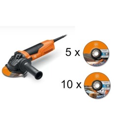 Komplektas: elektrinis kampinis šlifuoklis 125 mm, 1700 W, CG 17-125 + 15 pjovimo ir šlifavimo diskų, Fein [72228160000-DISCS]