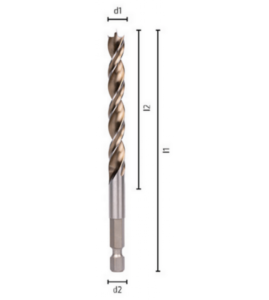 Spiralinis grąžtas medienai 8,0 mm, su 1/4 colio tvirtinimu. „Timber Twist“ serija, HSS-Co5, „Alpen“ [0067500800100]