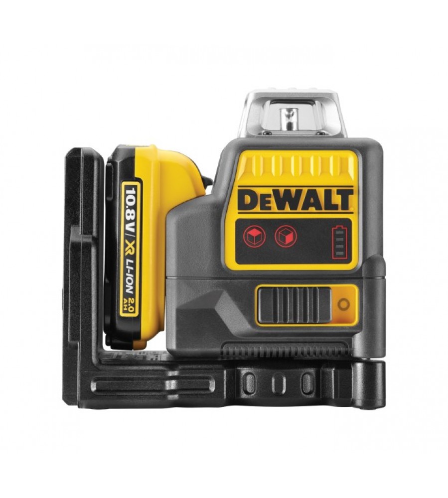 Baterijomis maitinamas, savaime išsilyginantis 360° kryžminis lazeris su raudonu spinduliu, 20 m, 10,8 V ličio jonų 2,0 Ah DeWalt [DCE0811D1R-QW]