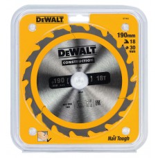Diskinis pjūklas medienai pjauti 190/30 mm, pjovimo storis 2,6 mm, 18 dantų, STATYBINĖMS DEWALT [DT1943-QZ]