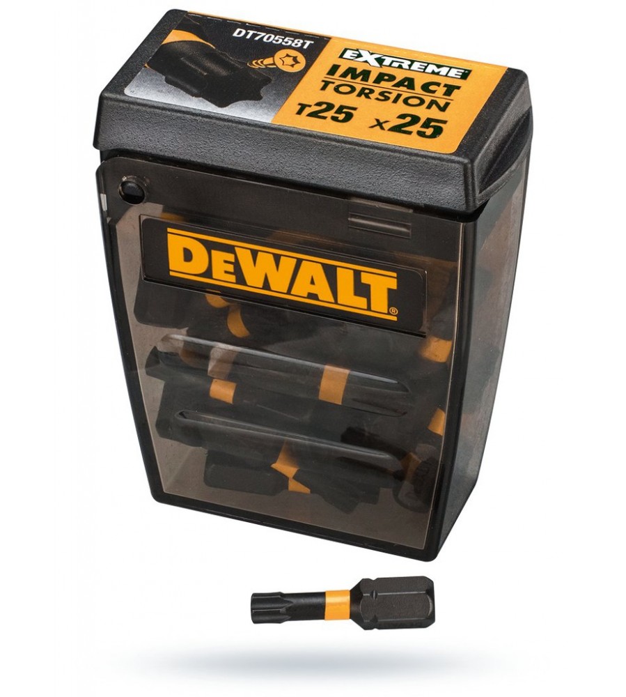25 smūginių antgalių rinkinys TX25/25 mm, IMPACT Torison, 1/4", mažoms talpoms, Dewalt [DT70558T-QZ]