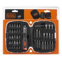 45 antgalių ir galvučių rinkinys su 1/4 colio reketiniu atsuktuvu BLACK+DECKER [A7039-XJ]