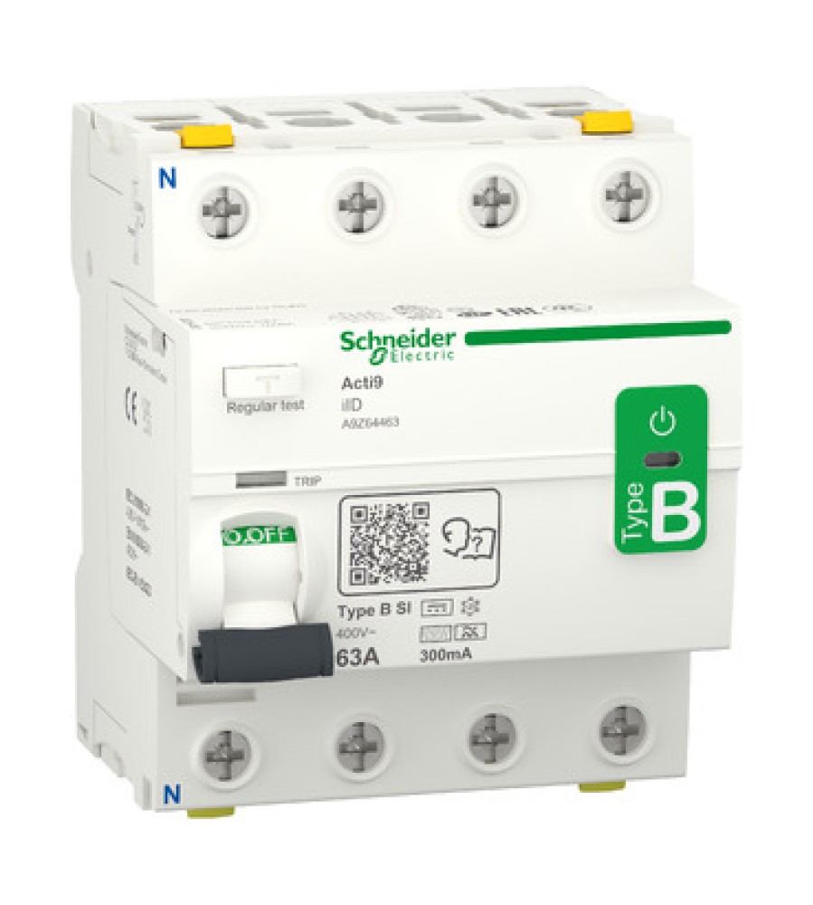 Schneider Electric A9Z64463 nuotėkio srovės jungiklis, 4P, 63 A, 300 mA, B-SI