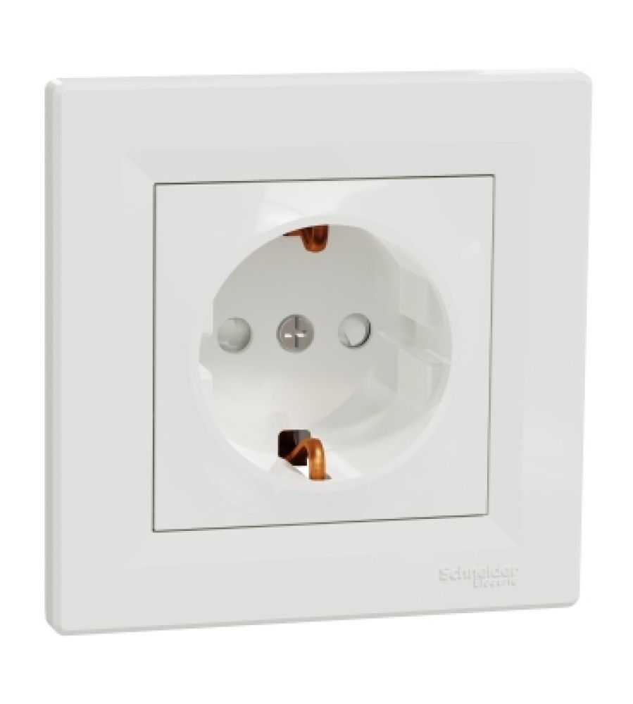 Schneider Electric EPH2900221 Asfora Schuko lizdas su užsklandomis ir rėmeliu, 16 A, baltas